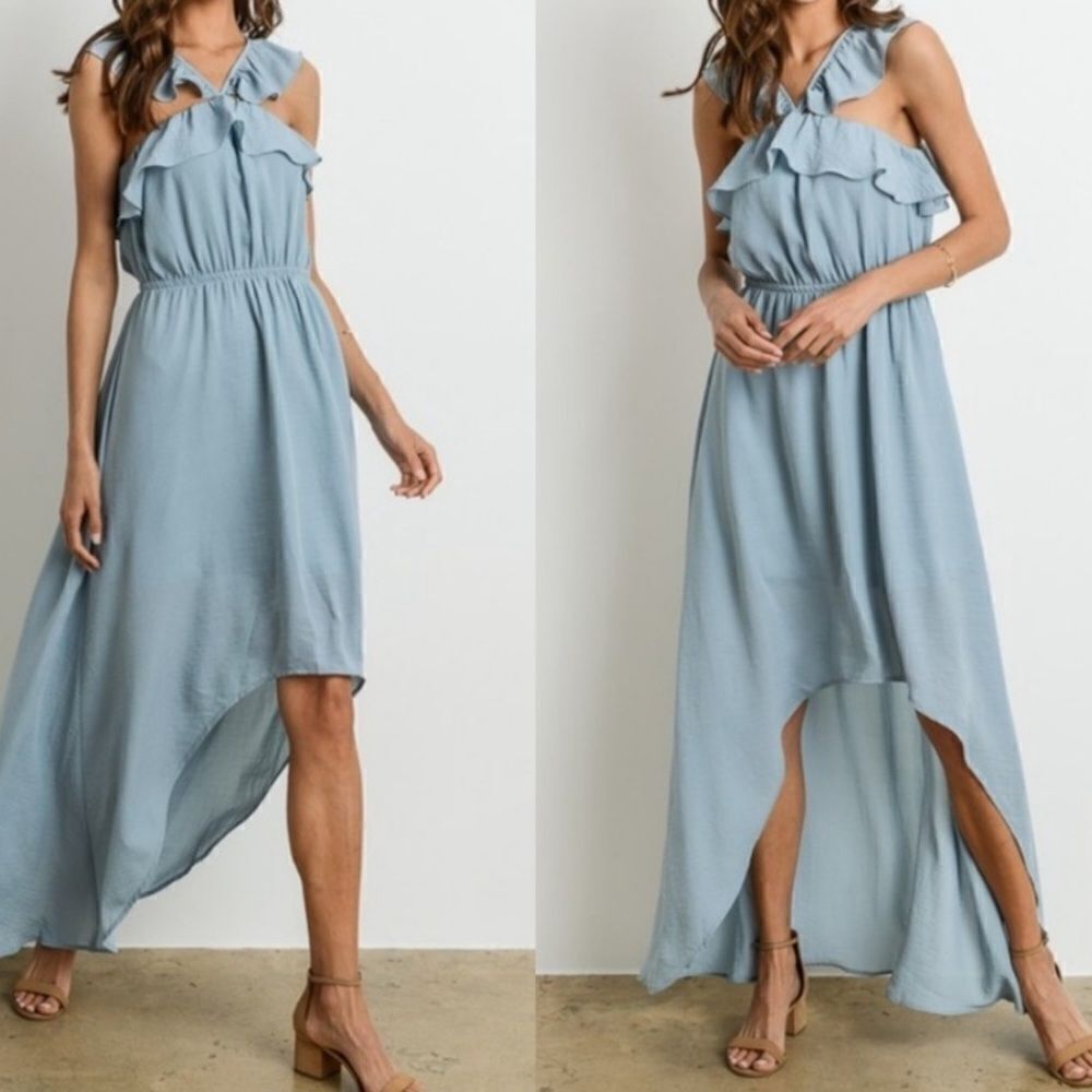 Blue Ruffled High Low Dress - Picture 6 of 16